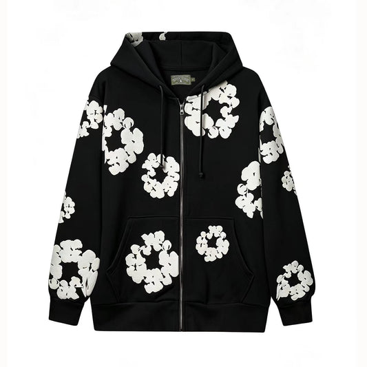 Denim Tears Cotton Wreath Full Zip-Up Hoodie - Black