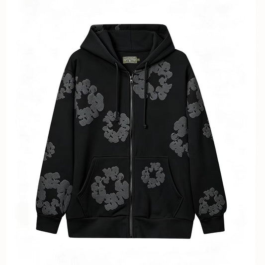 Denim Tears Cotton Wreath Full Zip-Up Hoodie - Black/Dark Grey